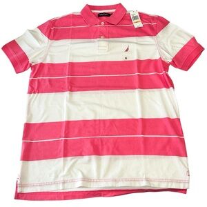 NWT Nautica Men’s Polo Shirt 100% Cotton Pink & White Striped Small